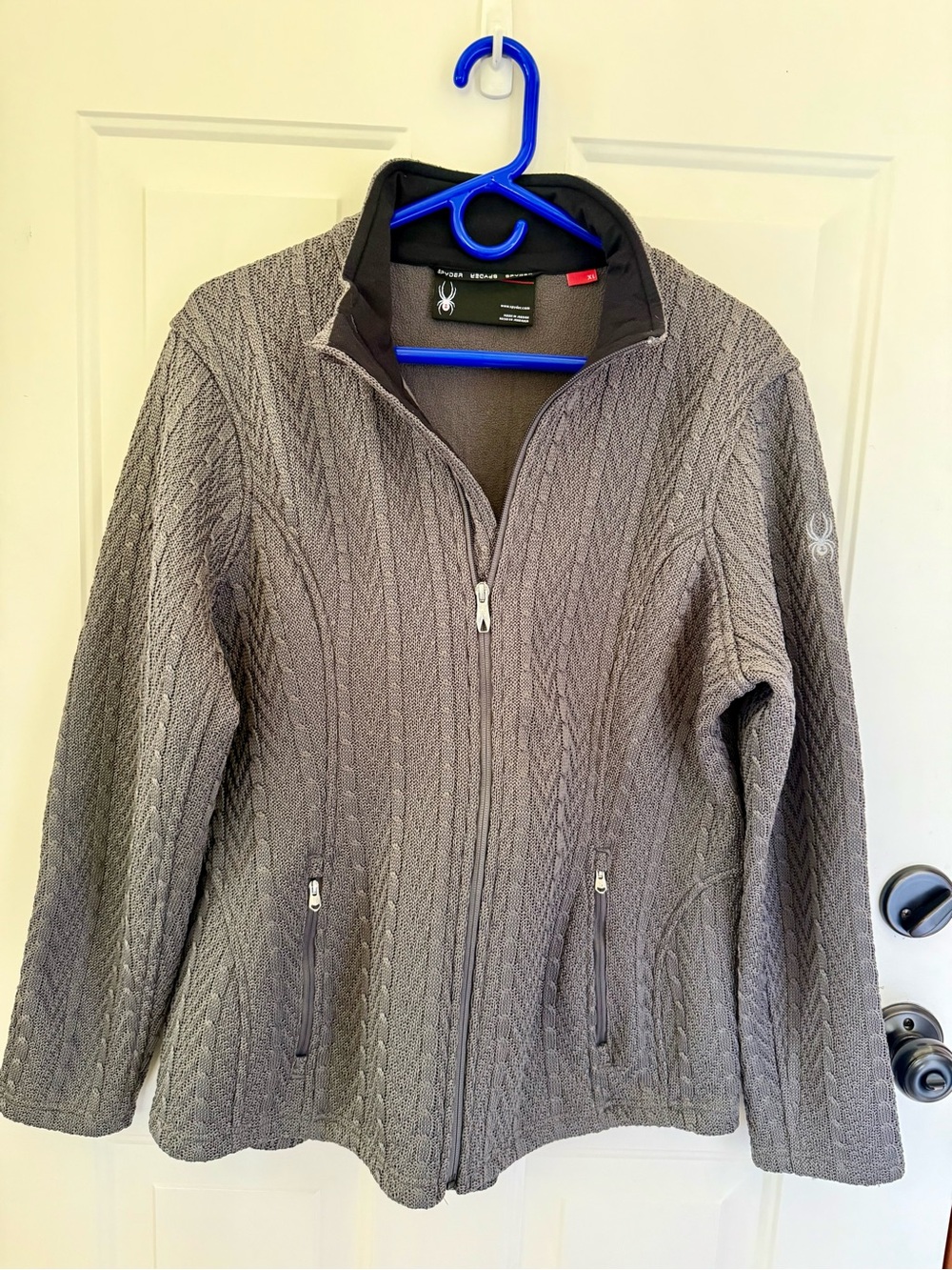 Spyder Gray Cable-Knit Full-Zip Fleece Jacket